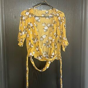 Cotton On Yellow Floral Cropped Wrap Blouse